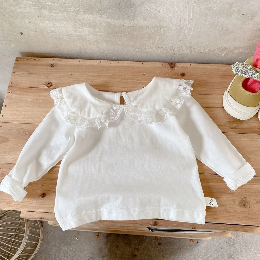 

Fall Clothes For Toddler Girls Cotton Dot Solid Peter Pan Collar Lace Princess Christmas Kids Long Sleeve Tops And Blouses