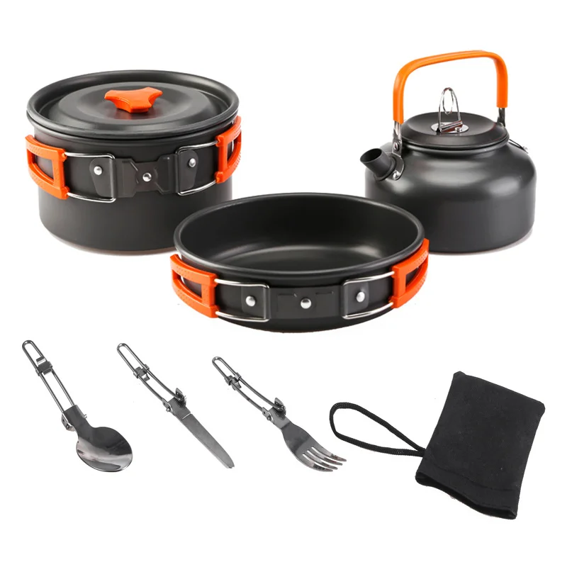 

BBQ Tableware Equipment Camping Cookware Kit Outdoor Aluminum Cooking Set Water Kettle Pan Pot Travelling Hiking Picnic