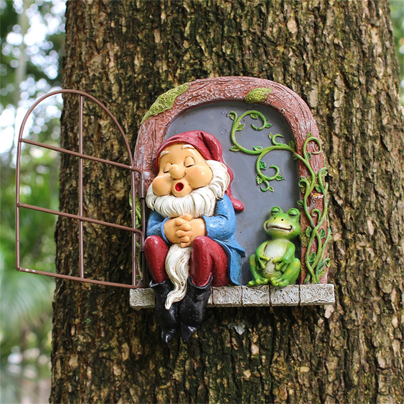 

Garden Figurines Cute Sleeping Gnome Ornament Pendant Tree Trunk Decoration Miniature Statue Window Door Figurines