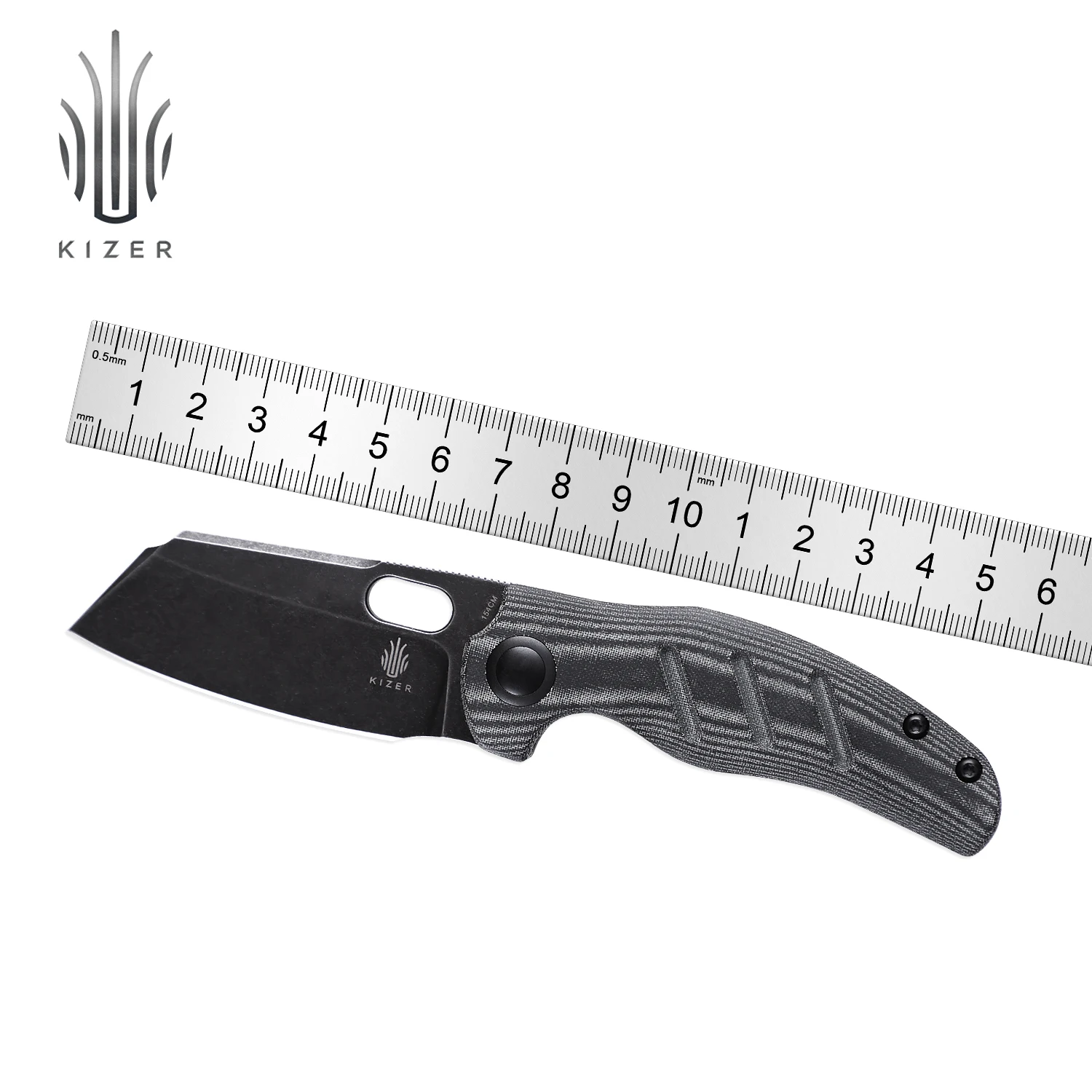 Kizer Survival Knife V3488C6 C01C Mini 2022 New Black 154CM Blade & Micarta Handle with Thumb Hole Opening EDC Knife