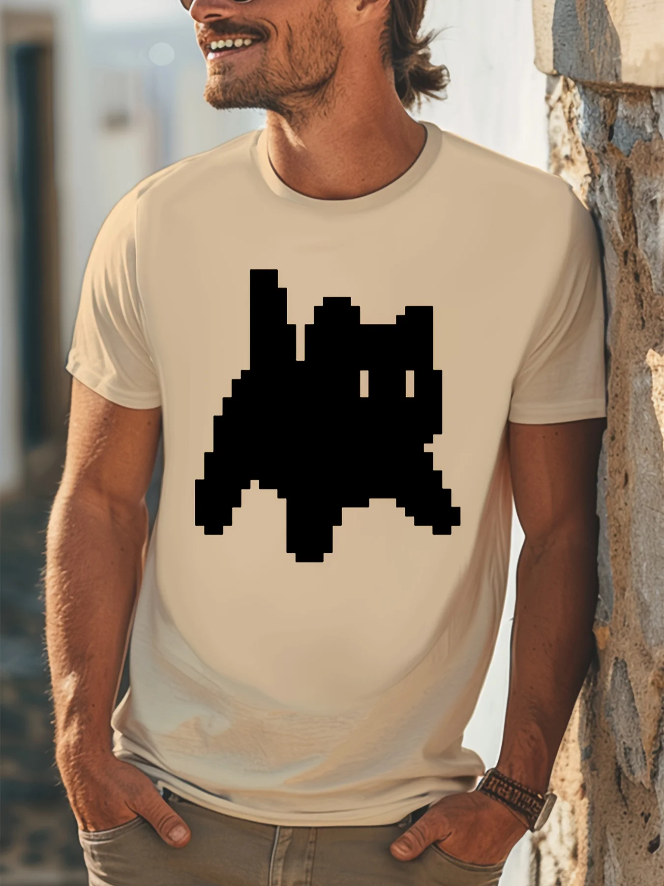 Мужская футболка с коротким рукавом рисунком милого кота удобные эластичные