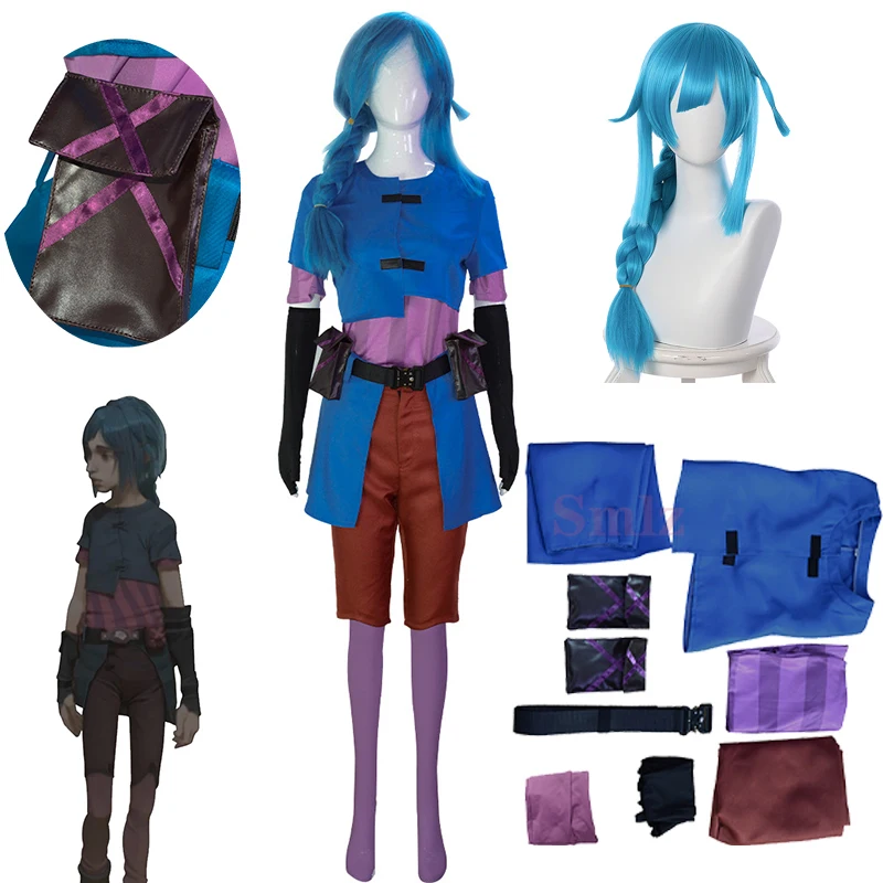 

LOL Arcane Jinx Cosplay Costume Powder Baby Jinx Cosplay Costume Women Sexy Outfits Halloween League of Legends Wig Shoes Set