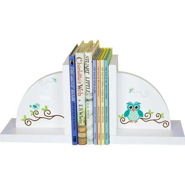 

Personalized Blue Gingham Owl Childrens Bookends