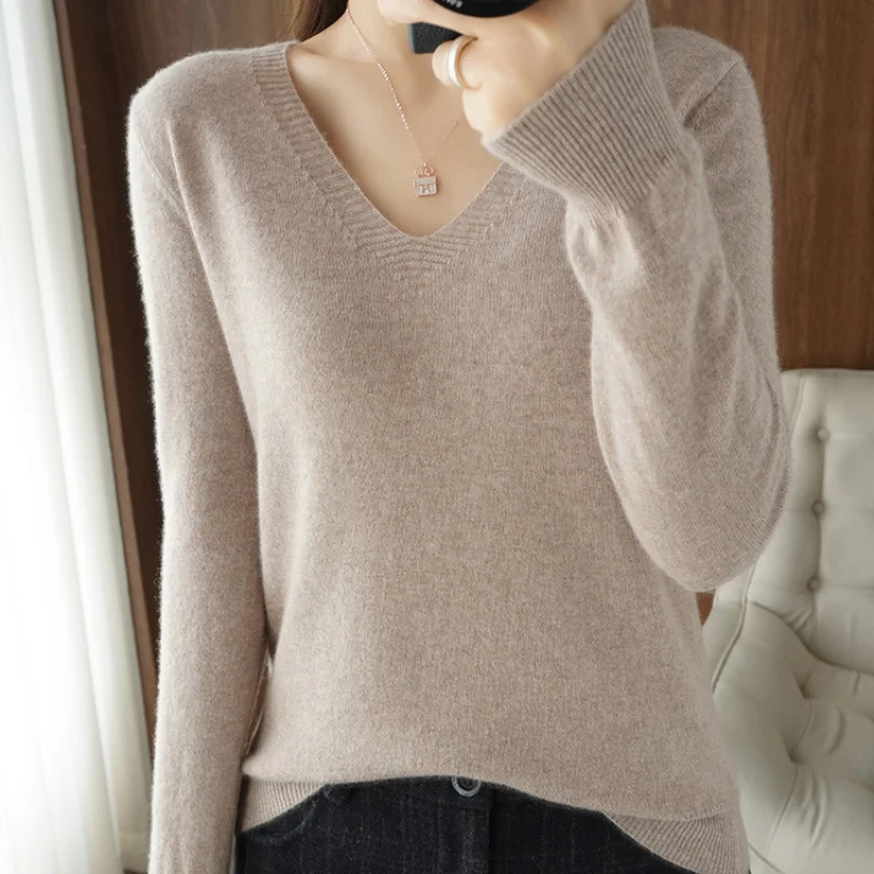 Женские шерстяные кашемировые бриллиантовые пуловеры с V-образным вырезом и