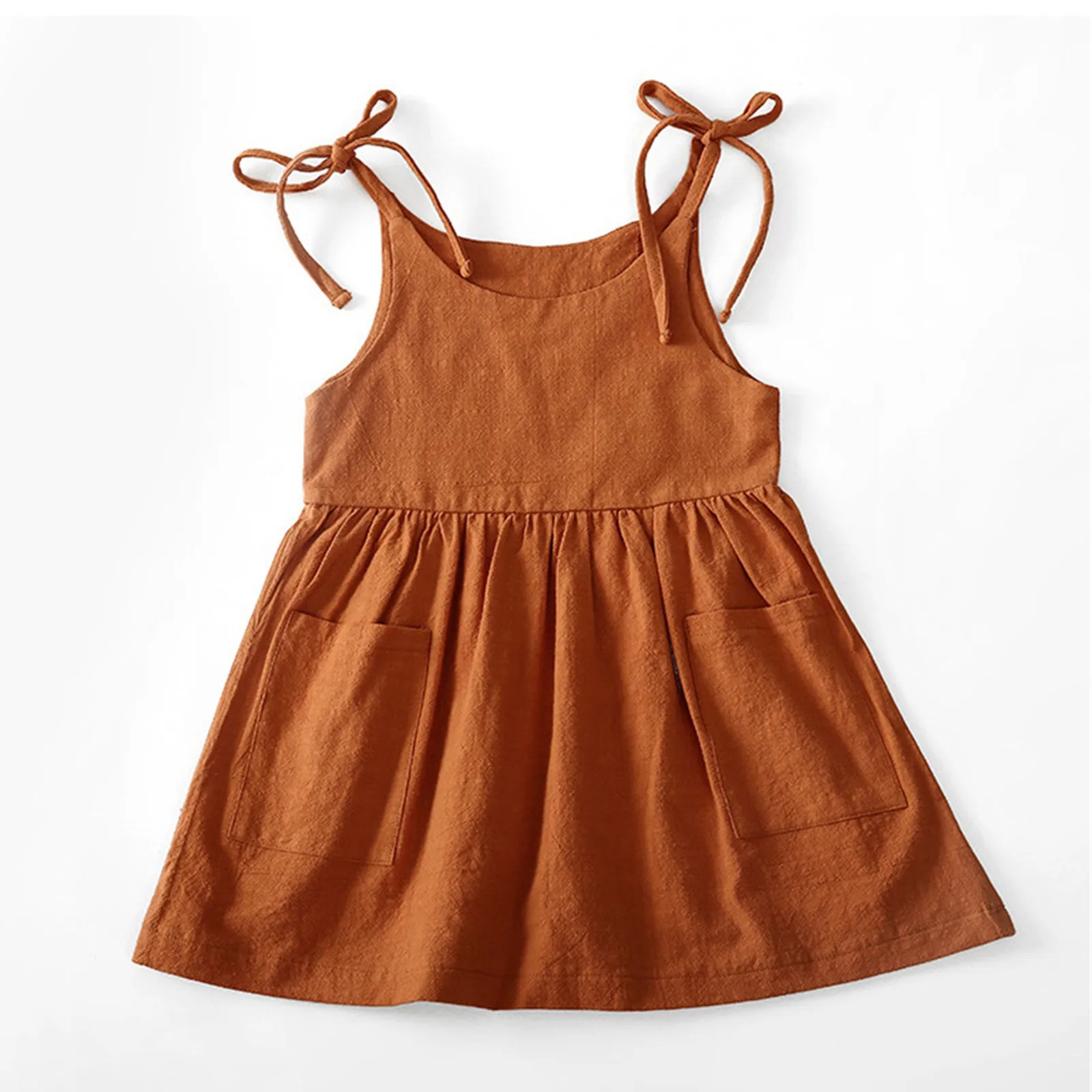 

Toddler Kids Girls Soild Cotton Linen Pockets Sleeveless Beach Dresses for Girl Party Wedding Party Dresses for Toddler Girls 2t
