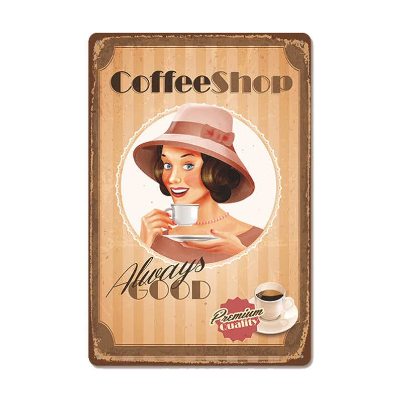 

Vintage Fresh Coffee Plaque Metal Tin Sign Retro Drink Coffee Poster Wall Stickers for Cafe Shop Restaurant Home Room Decor