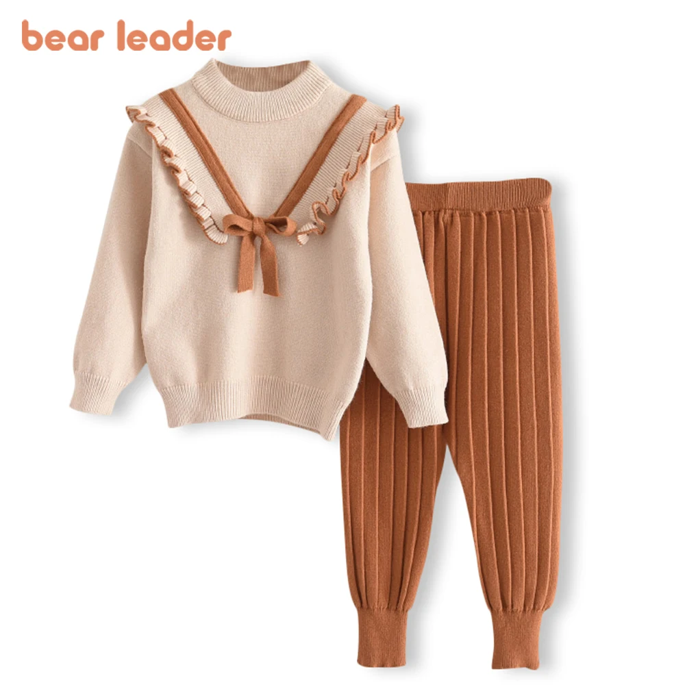 Bear Leader/осенне-зимние модные вязаные плотные комплекты одежды с бантом для