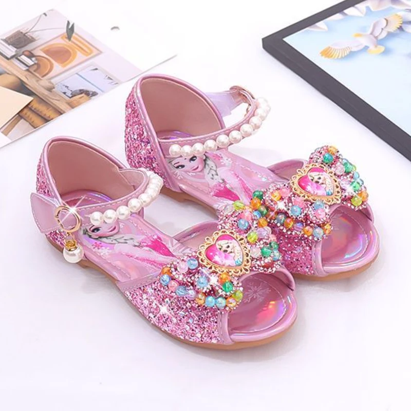 Туфли принцессы Disney для девочек Летние Босоножки с открытым носком жемчугом