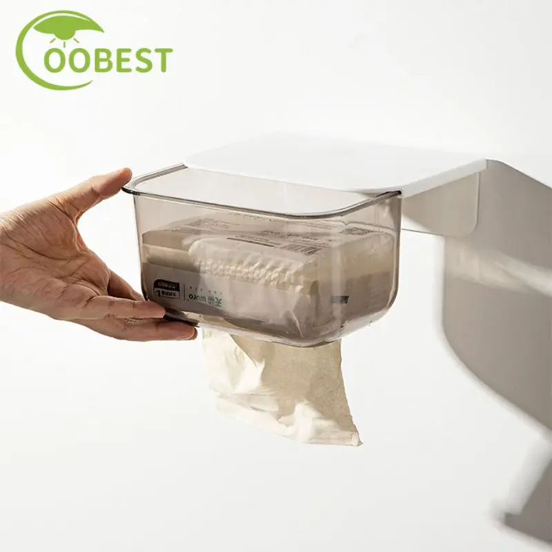 

Napkin Storage Box Bathroom Non Perforated Wall Mounted Transparent Waterproof Tissue Box Wall Mounted Suction Box Roll Paper