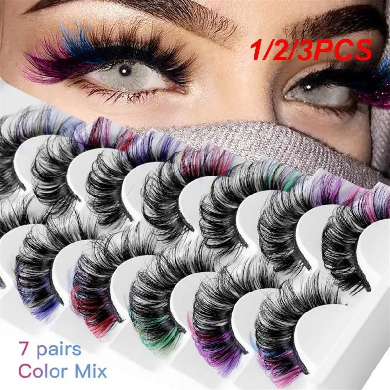 

1/2/3PCS Mix 7 Pairs Color Mink False Eyelashes 8D Faux Natural long Fluffy for eyelash extension Drama Soft Colored fake Lashes