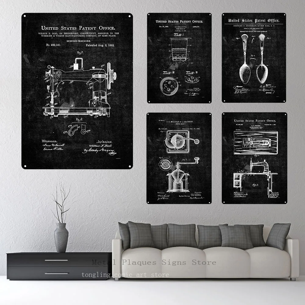 Spoon Industrial Design Lines Metal Tin Sign Poster Living Room Bedroom Coffee Shop Decor