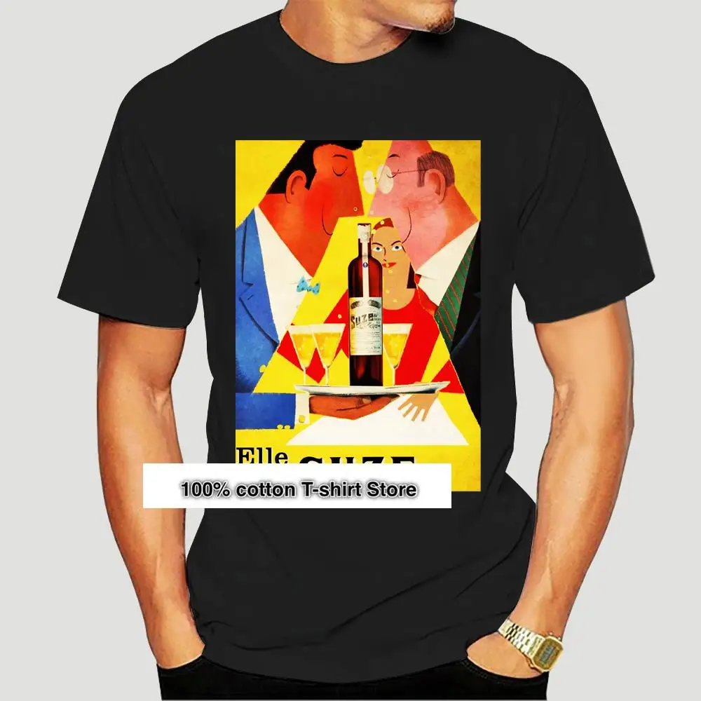 

Suze-camiseta negra Small de 1955 ", принт для платья, винтажный рекламный, Suiza, c. 61933, 6616X