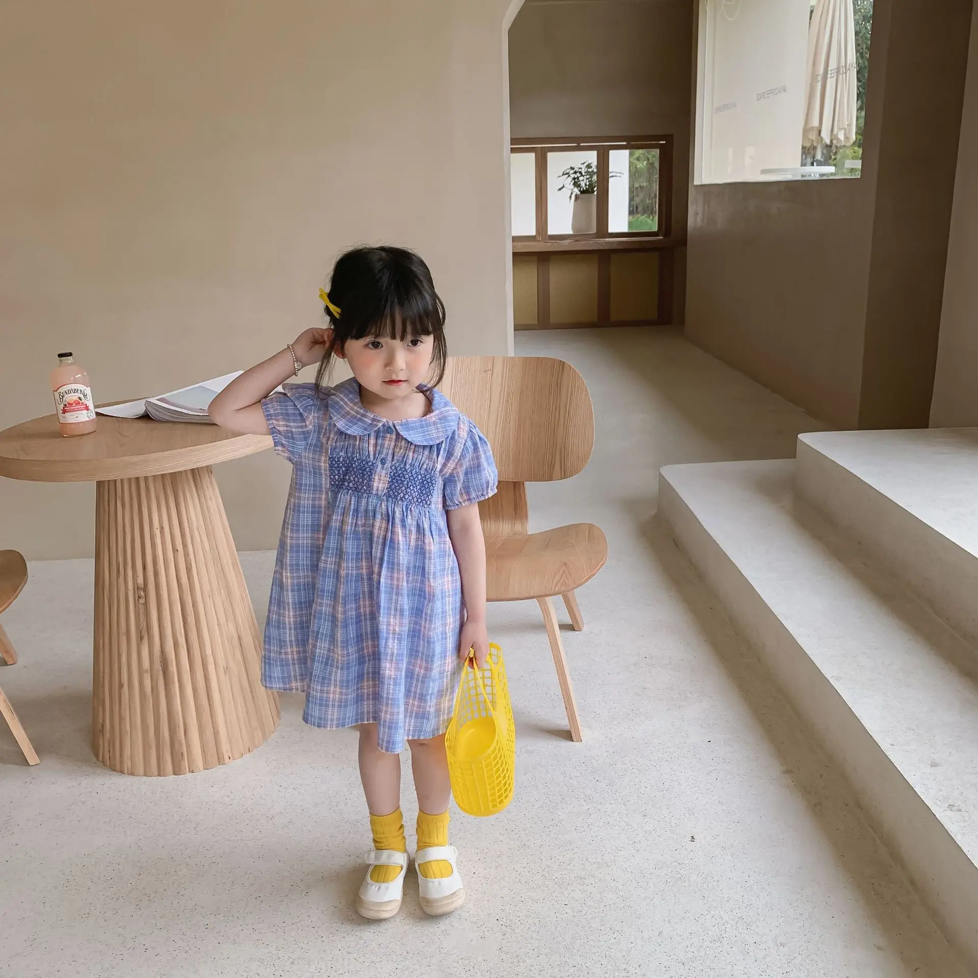 

Girl’s dress 2022 summer new style baby girl’s dress with western-style plaid skirt child’s temperament stripe princess dress