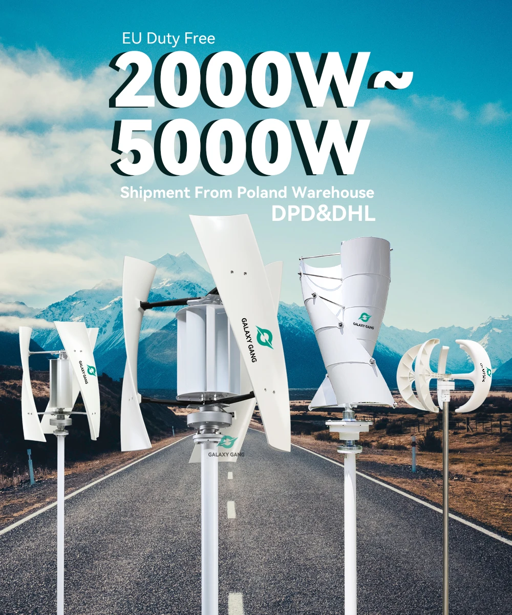 

5 days EU Duty Free 2000W Galaxy Gang Vertical Axis Windmill TurbineHigh Voltage Generator 12V 24V 48V With Super Hybrid System