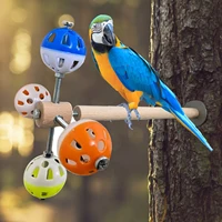 pet parrot toy colorful hollow rolling bell ball bird toy rotatable wooden frame cockatiel chew cage fun toys pet bird supplies