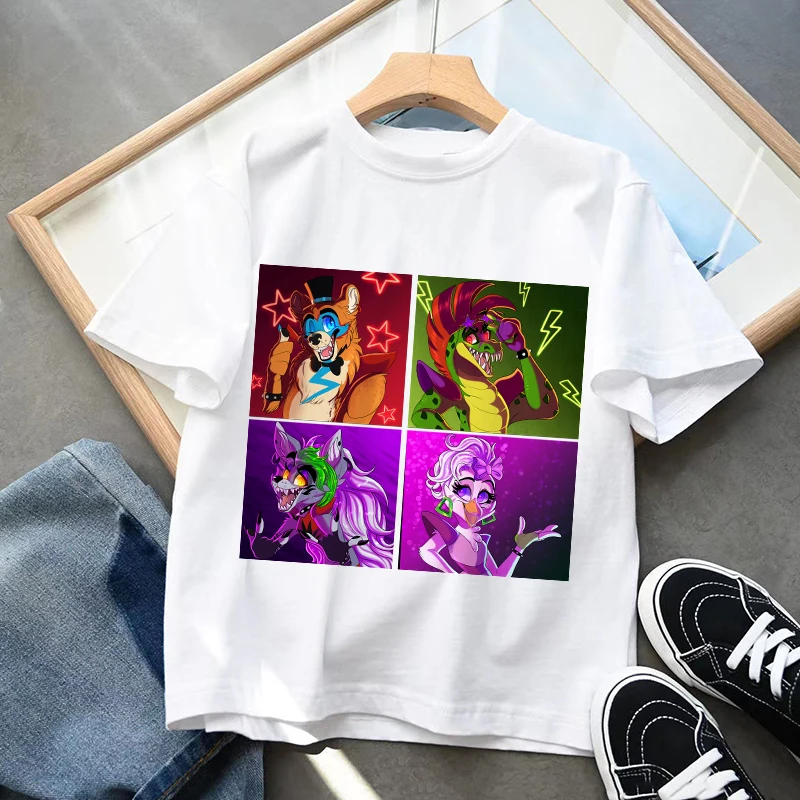

FNAF Children's T-shirt Fashion Kids T Shirt Cartoons Animals Bear Rabbit Game Kawaii Tops Anime Street Boy Girl Casual Clothes