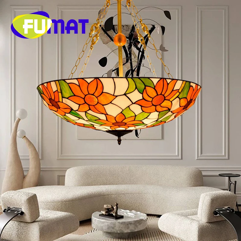 

Люстры с подсолнухами FUMAT, украшение из стекла Тиффани в садовом стиле для гостиной, столовой, спальни, бара, искусственная подвеска