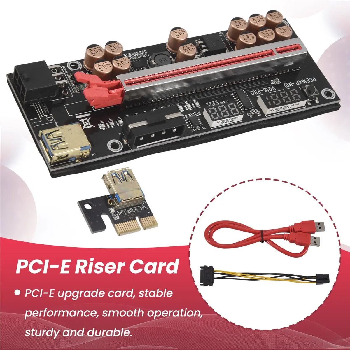 Фото (DT77) VER018 PRO PCI-E Riser Card USB 3.0 Cable 018 PLUS PCI Express 1X To 16X Extender PCIe Adapter for BTC Mining (красный) №1