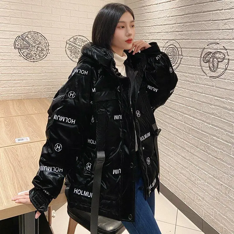 New Winter Women's Cold Super Hot Coats Parkas Down Cotton Jacket Hoodie Bright Top Korean Fashion Snowcoat Loose