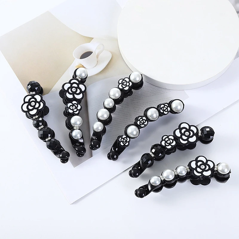 

1pc Elegant Camellia Clip Women Print Pearl Hairpin Ponytail Barrettes Hair Styling Tool Hair Accessories