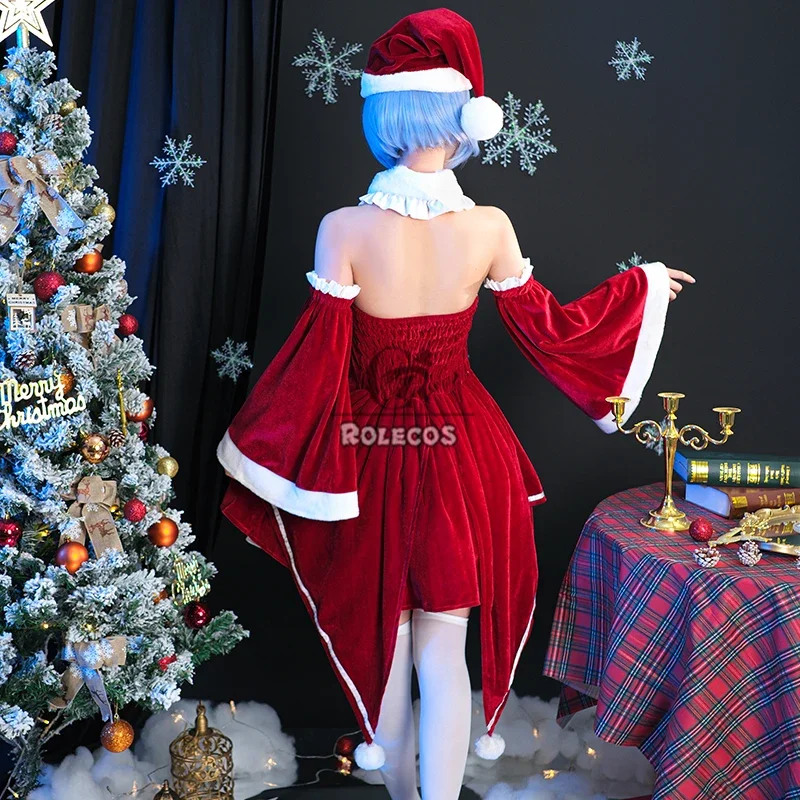 Милый красный женский Рождественский костюм ROLECOS плюшевое вечернее платье для