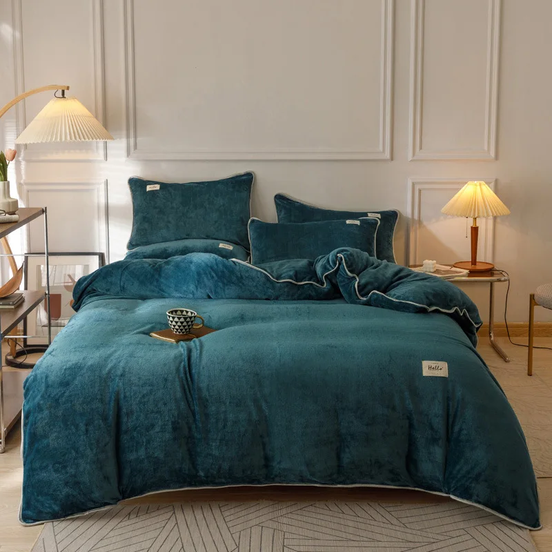 

Однотонное темно-зеленое стеганое одеяло, роскошный комплект постельного белья, зимний утепленный бархатный пододеяльник для двух одеял, Королевский размер