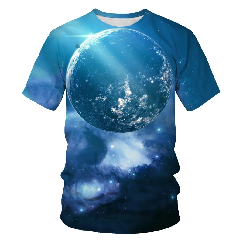 

Personality Hip Hop Print t-shirts Summer Brilliant Starry Sky graphic t shirts For Men Fashion Universe Planet Pattern T-shirt