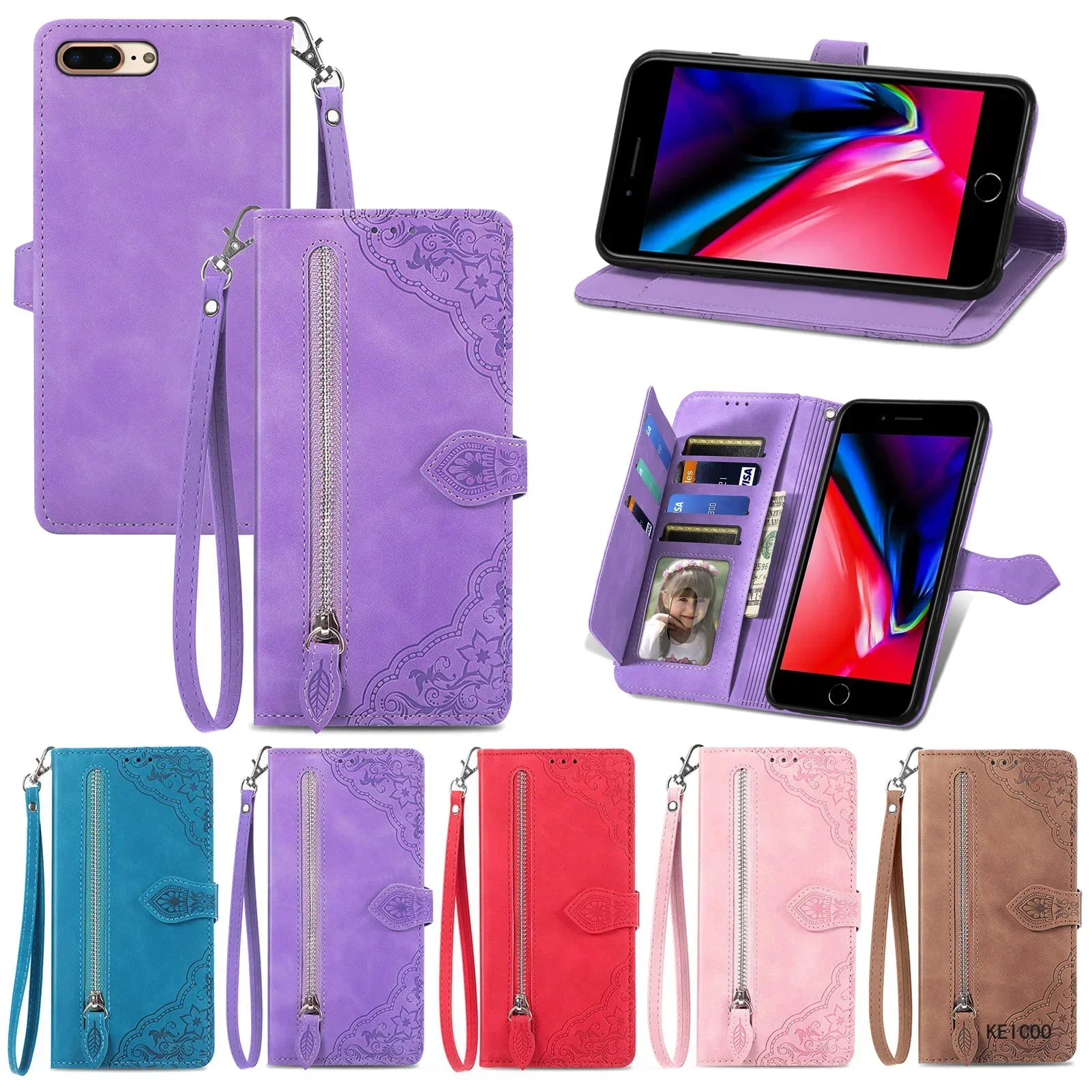 

For Mi Poco X2 F2 Redmi K30 K30i Note 7S 8 8T 10X Pro Zoom 2021 5G Phone Shell Card Loading Wallet Flip Cover Zipper Phone Case