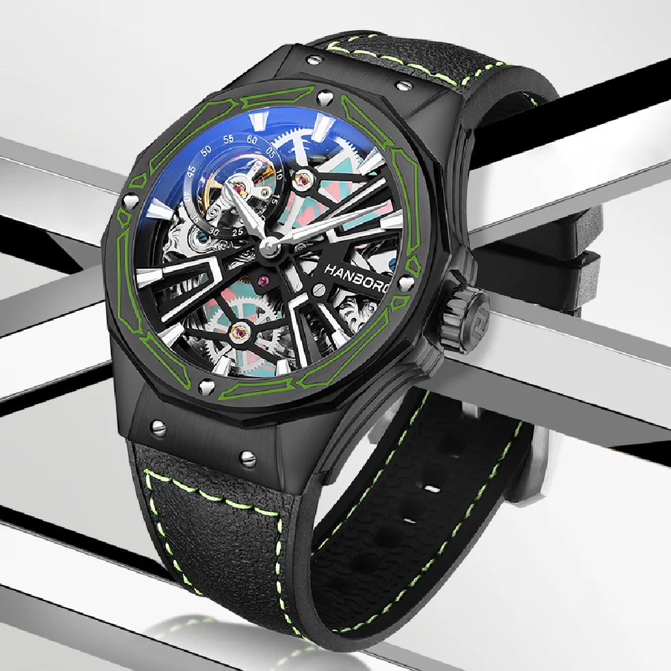 

HANBORO new Men Luxury Automatic Wristwatch Mechanical Watches Waterproof watch for men Luminous Skeleton Man watch montre homme
