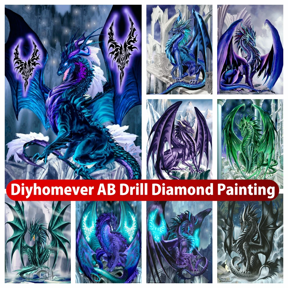 

Dragon 5D DIY AB Diamond Painting Embroidery Cartoon Gothic Dark Animal Handmade Cross Stitch Mosaic Handicraft Home Decor Gift
