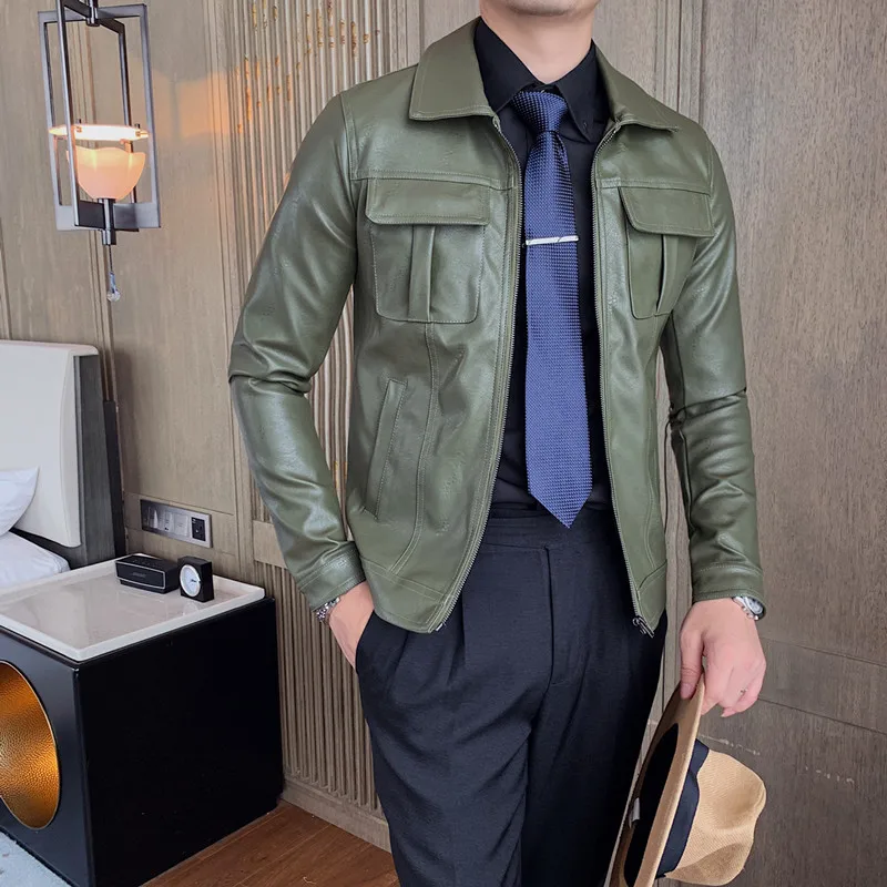 

2022 Spring Men's Leather Jackets PU Fashion Locomotive Jackets Slim Leather Men High-quality Casual Jackets
