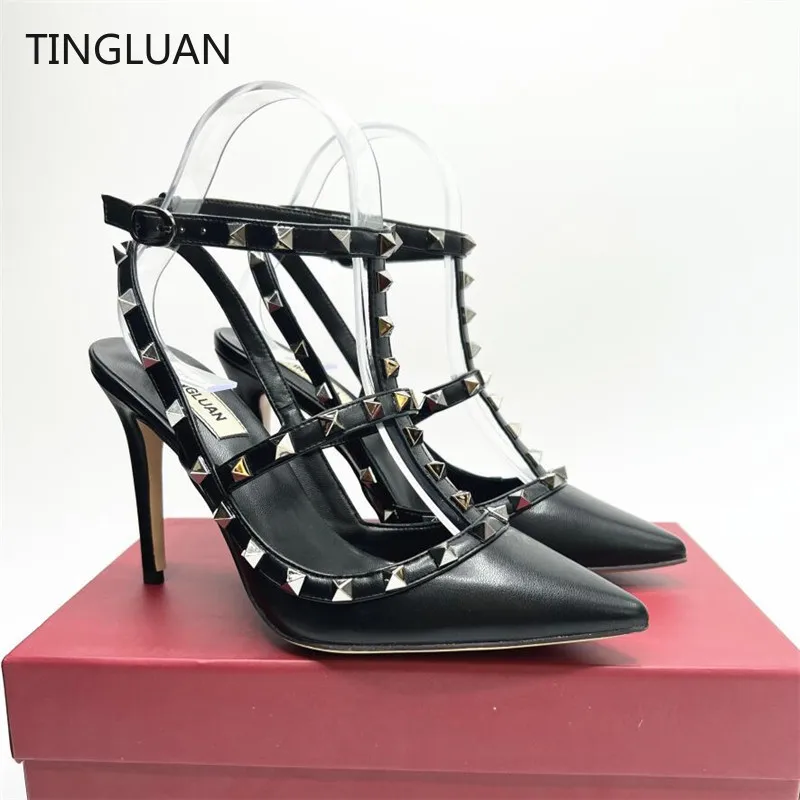 

Luxury Brand Woman Sandals High Heels Sexy Rivets Shoes 2022 Summer Genuine Leather Sandals 6cm 8cm 10cm Wedding Shoes 44 No Box