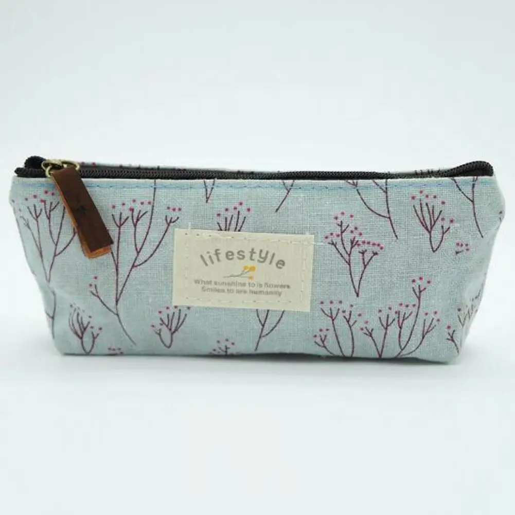 Cute Kawaii Floral Flower Canvas Zipper Pencil Cases Lovely Fabric Flower Tree Pen Bags School Supplies Free Shipping
