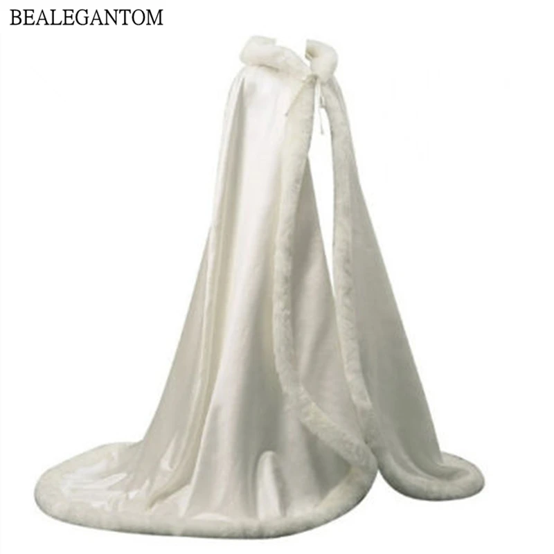 

Длинная теплая Свадебная накидка с капюшоном из искусственного меха