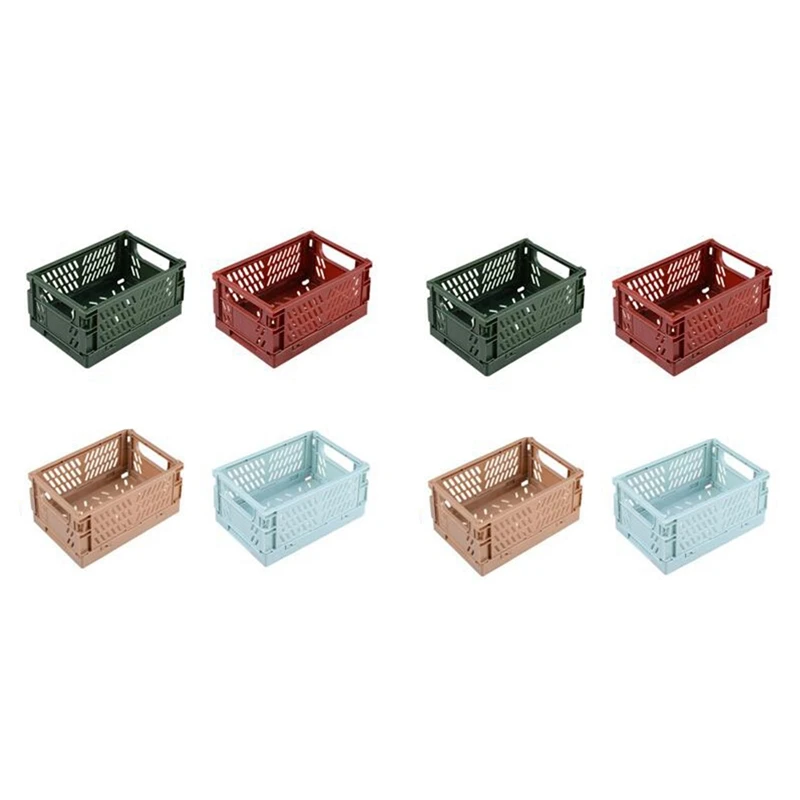 

8Pcs Collapsible Basket Folding Storage Box Crate Plastic Container Durable Transportable Foldable Basket Random Colours