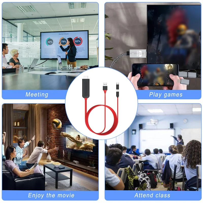 

Кабель 3-в-1 с разъемами Type-C/Micro-USB/HDMI, совместимый с телефонами на Android, для подключения экрана телевизора, 1080P, устройства с одинаковым экраном...