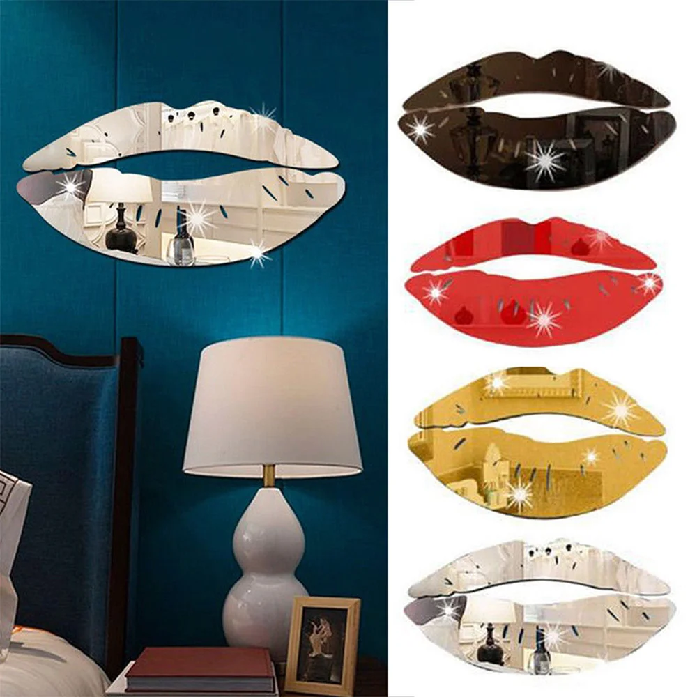 3D Stereo Acrylic Lips Mirror Wall Stickers DIY Creative Removable Wall Decor Accessories Bedroom Bathroom Decorations Mirror