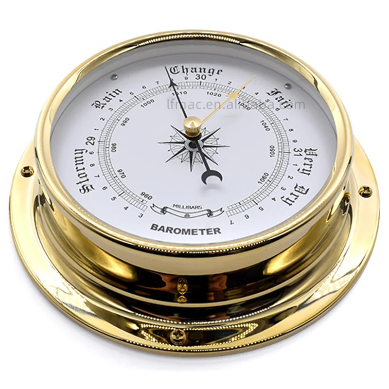 

brass Aneroid Barometer clock Dial 124mm Base 180mm Depth 45mm gas pressure gauge marine boat ship navigation weather station