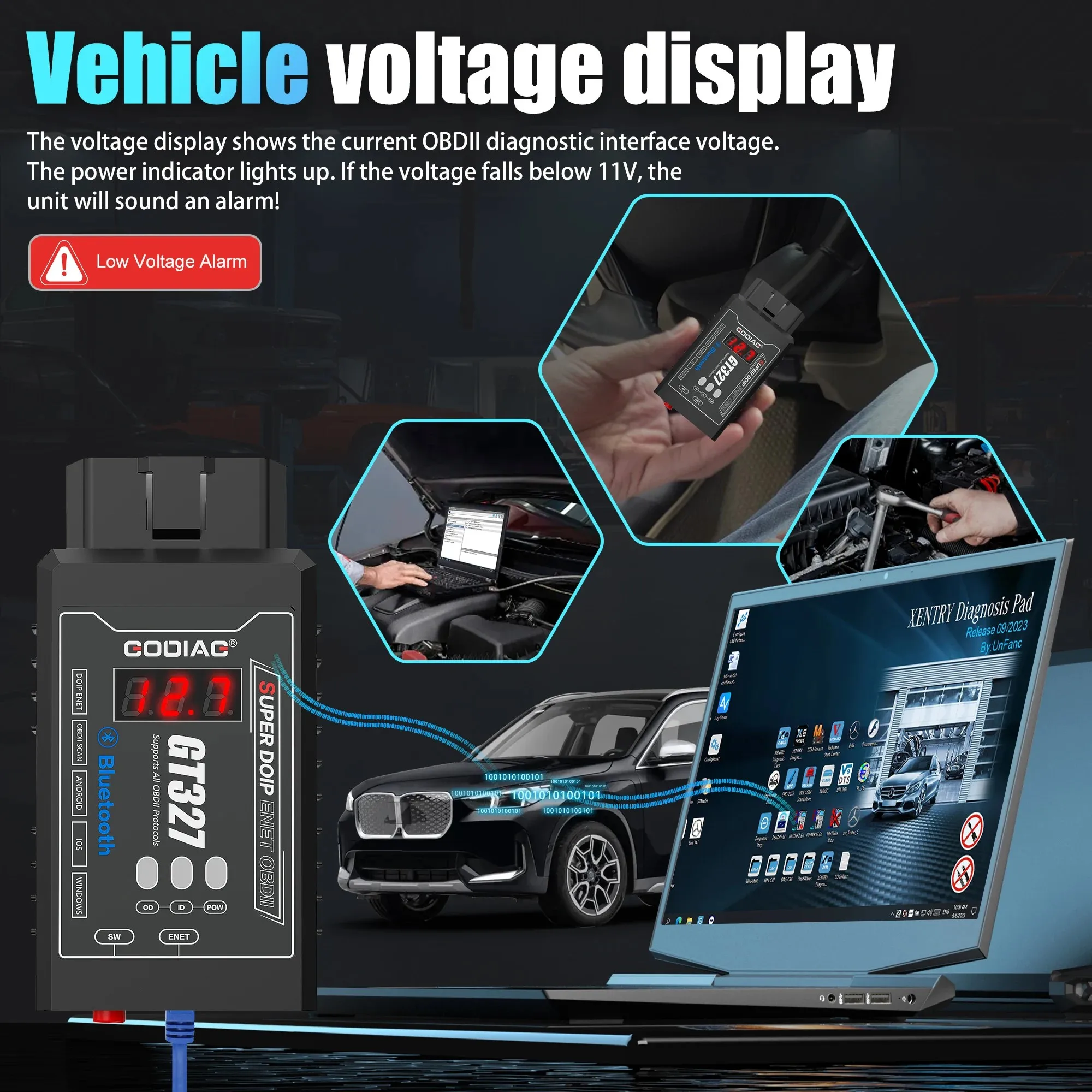 GODIAG GT327 SUPER DOIP ENET ELM327v1.5 Bluetooth 4.0 OBDII сканер с дисплеем напряжения для iOS/Android/Windows