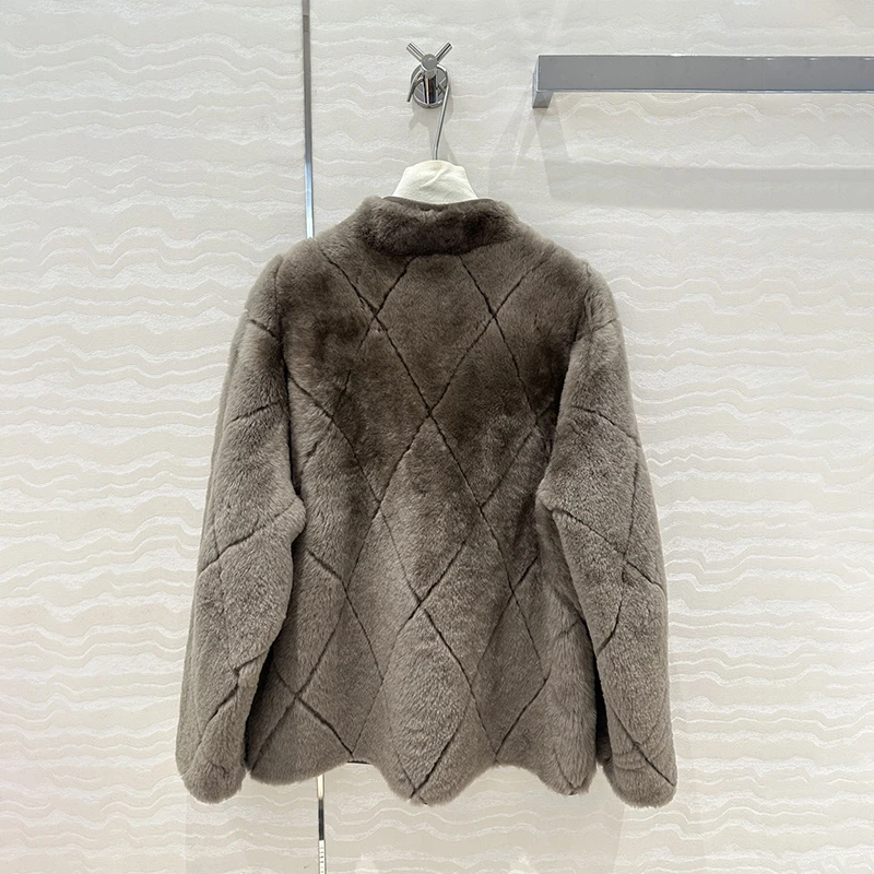 2024 модный зимний женский топ из овчины с ромбовидной клеткой винтажное пальто