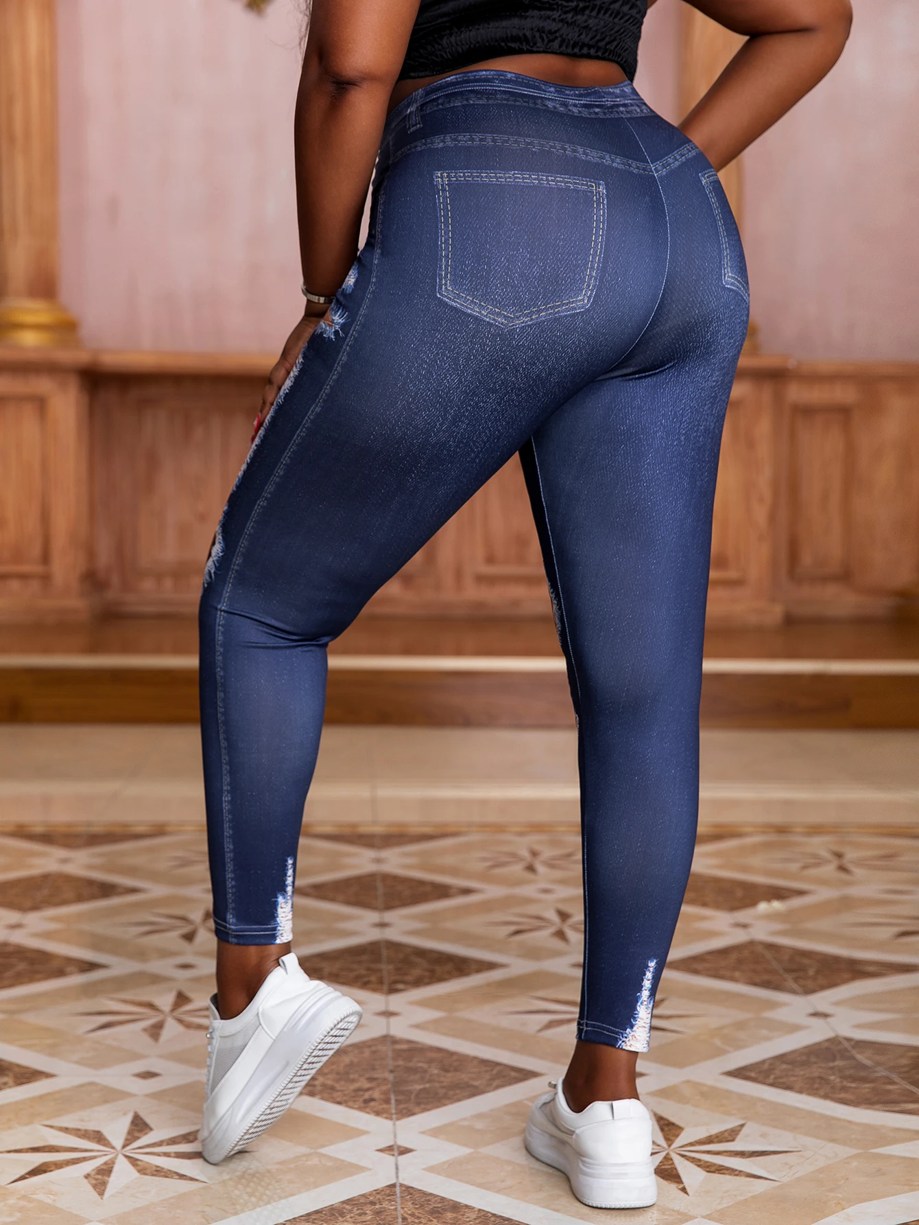 Женская одежда эластичные брюки колготки имитация ковбойского принта узоры