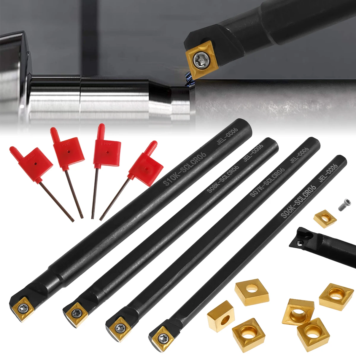 

Lathe Boring Bar Turning Tool Durable Turning Tools Holder Set S06K/S07K/S08K/S10K-SCLCR06 Lathe Turning Tools Holder Set with