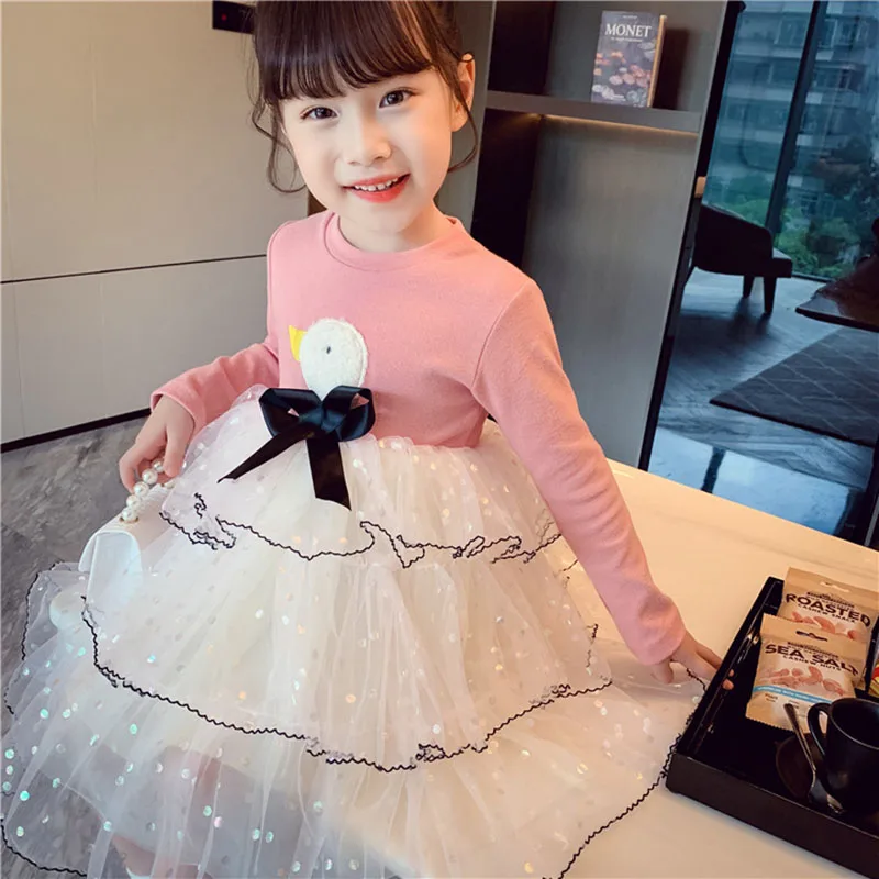 

Girls' Swan Skirt Stitching Mesh Skirt Princess Dress Kids Dresses for Girls 2 Year Old Baby Girl Clothes Kids Dresses for Girls