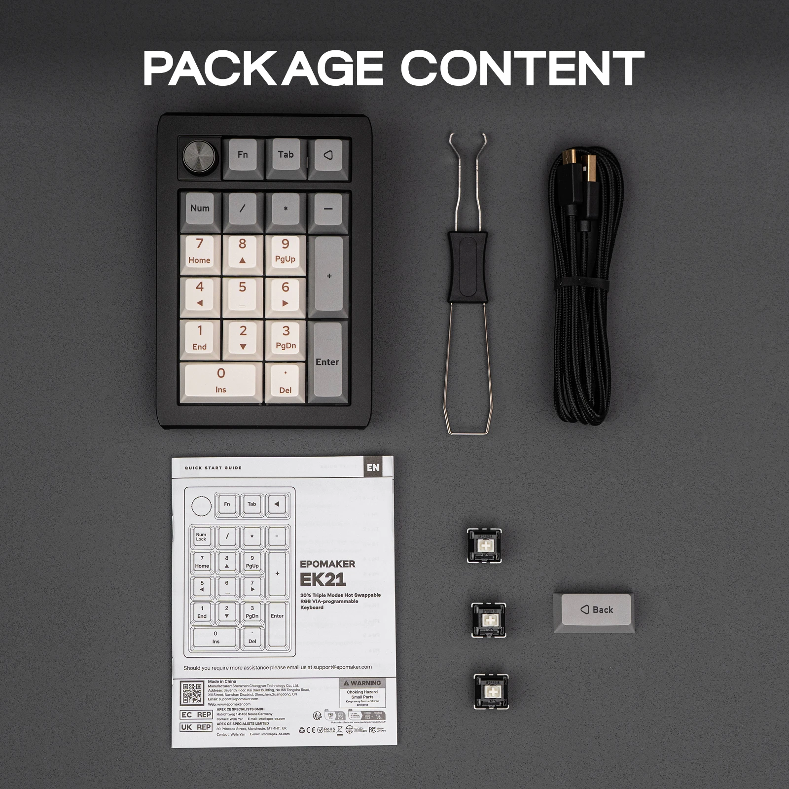 EPOMAKER EK21 VIA 20%, прокладка, проводнаяBluetooth2,4 ГГц, беспроводная NKRO Numpad, ручка из алюминиевого сплава, аккумулятор 1000 мАч для WinMacигр (art.: 3920cf911ef82) - 3920cf911ef82