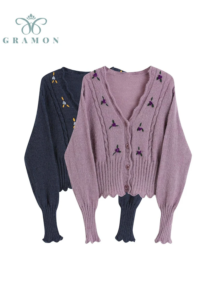 

2022 Autumn Slim Knit Sweater Women Long Sleeve V Neck Korean Fashion Cardigan Women Single Breasted Knit Top Female Y2k Clothes