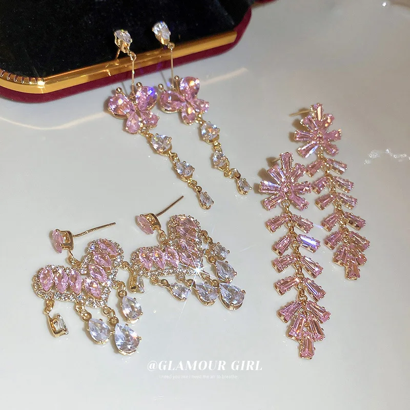 

Korean New Fashion love Butterfly long Earrings For Women Punk Rhinestone Style Cute Girl Zircon Stud Earrings Kpop Jewelry