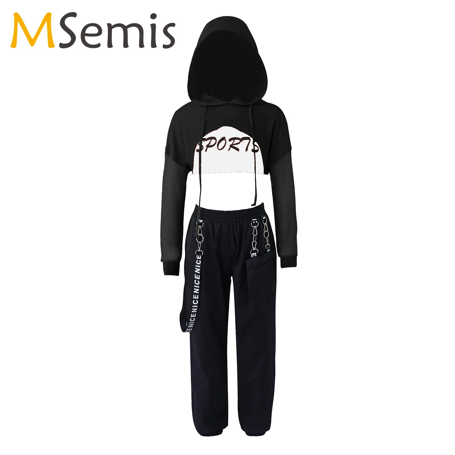 

Jazz Dance Costume Hip Hop Girls Clothing Tops Net Sleeve Cargo Pants Sets For Kids Stage Performance Modern Dancing Clothes