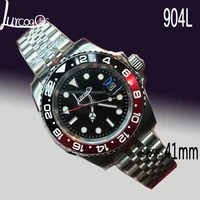 leisure sapphire glass fashion 40mm black sterile dial gmt stainless steel band ceramic ring automatic mens watch