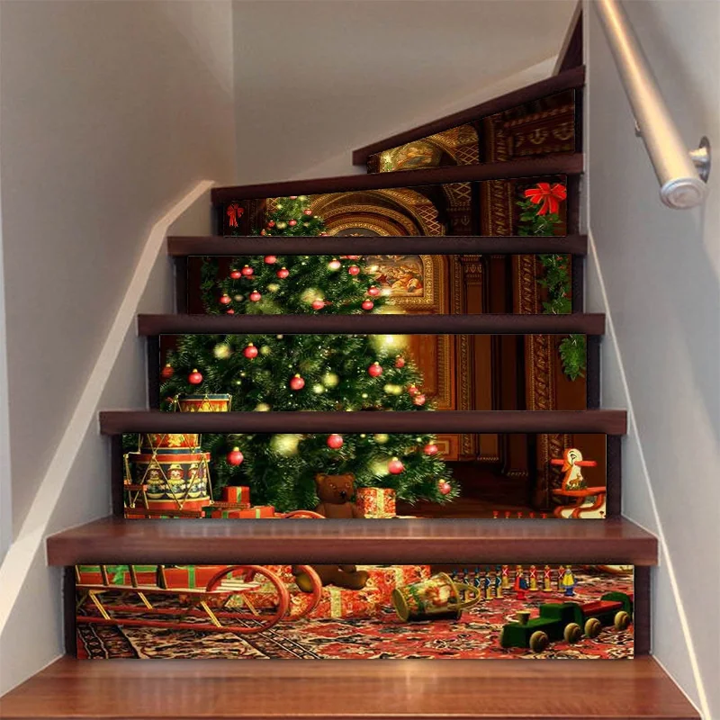 

Nieuw Product Kerst Creatieve Trap Stickers 3D Kerstboom Gang Trappen Renovatie Decoratie Muurstickers