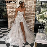 2022 Sweetheart Beach Wedding Dresses For Bride Sexy Lace Wedding Gowns Party High Split Princess Bridal Dresses Customized Chic